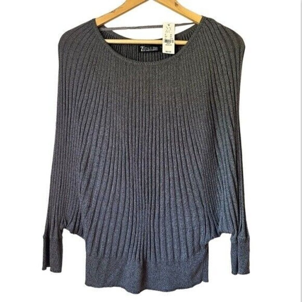 7th Avenue Design Studio New York & Co Gray Shimmer Dolman Sleeves Blouse Top M